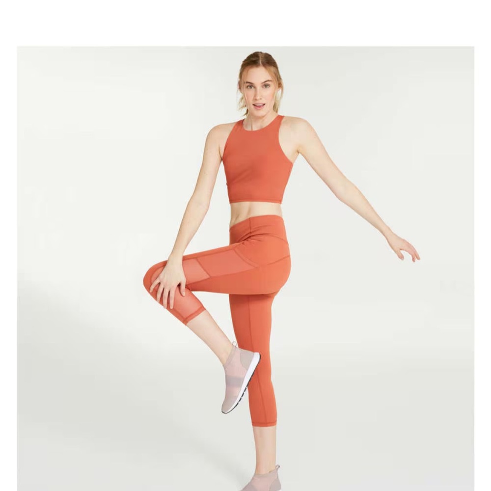 Joe Fresh Active Orange Leggings with Mesh Pocket, Size Small
